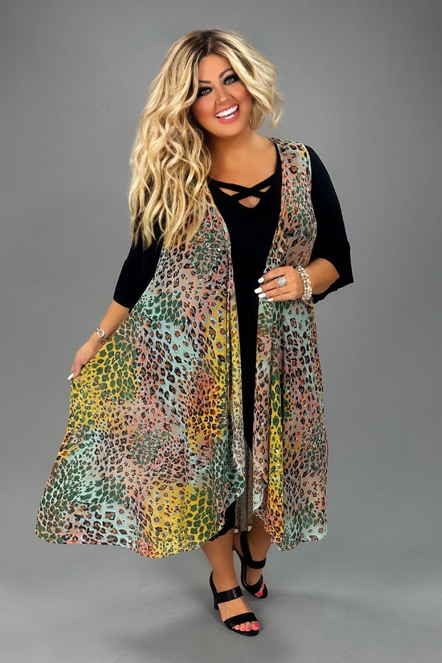 SALE!! 24 OT-T {Be The Bright One} Multi-Color Leopard Long Vest PLUS SIZE 3X