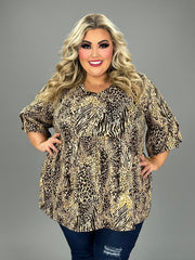 SALE!! 25 PSS {Round It Up} Taupe/Brown Animal Print Babydoll Top