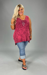 SALE!! 44  SV-H {Ease Along} Rose Mineral Wash Sleeveless Top PLUS SIZE 1X 2X 3X