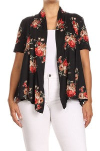 26 OT {Love Of Fashion} Black/Red Floral Print Cardigan PLUS SIZE 1X 2X 3X