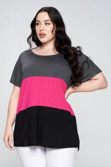 30 CP {Downtown Diva} Charcoal/Fuchsia/Black Color Block Top PLUS SIZE 1X 2X 3X