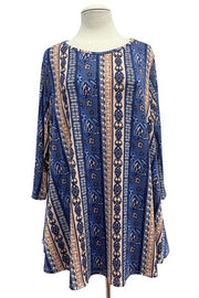 20 PQ [All the Right Reasons} Blue Tribal Print Top EXTENDED PLUS SIZE 4X 5X 6X