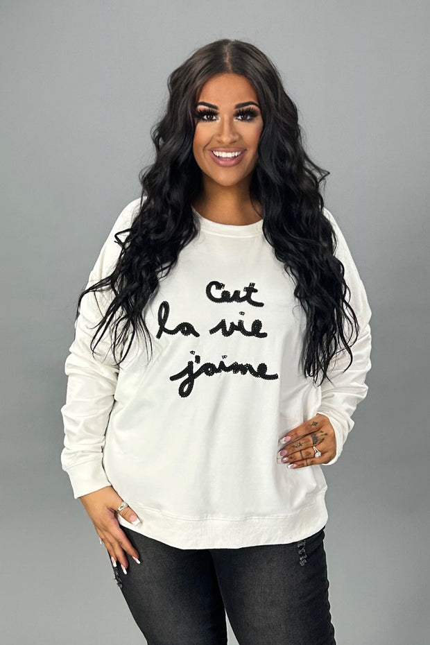 SALE!! GT-L {That Is The Life I Love} Ivory Sweatshirt Black Stitching