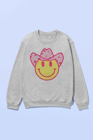 SALE!! 43 GT {Pink Cowboy} Grey/Pink Smiley Face Graphic Sweatshirt PLUS SIZE 1X 2X 3X