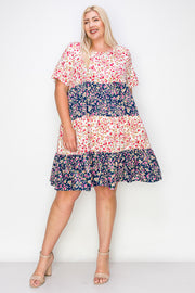 31 CP {Blossom By Blossom} Ivory/Navy Floral Tiered Dress CURVY BRAND!!!  EXTENDED PLUS SIZE 4X 5X 6X