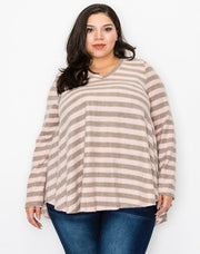 SALE! 40 PLS {Underline The Style} Pink/Grey Stripe Print Top PLUS SIZE XL 2X 3X