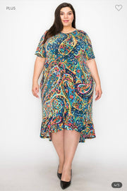 SALE!!  LD-Z {Dreams Of Paisley} Blue Paisley Print High/Low Dress EXTENDED PLUS SIZE 3X 4X 5X