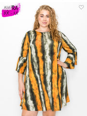 SALE!! 34 PQ {Wishful Heart} Orange/Olive Stripe Print Dress EXTENDED PLUS SIZE 1X 2X 3X 4X 5X