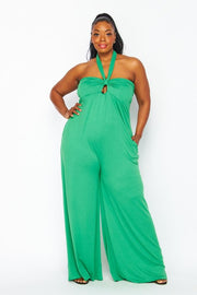 LD-Y {Resort Queen} Green Off Shoulder Wide Leg Jumpsuit PLUS SIZE 1X 2X 3X