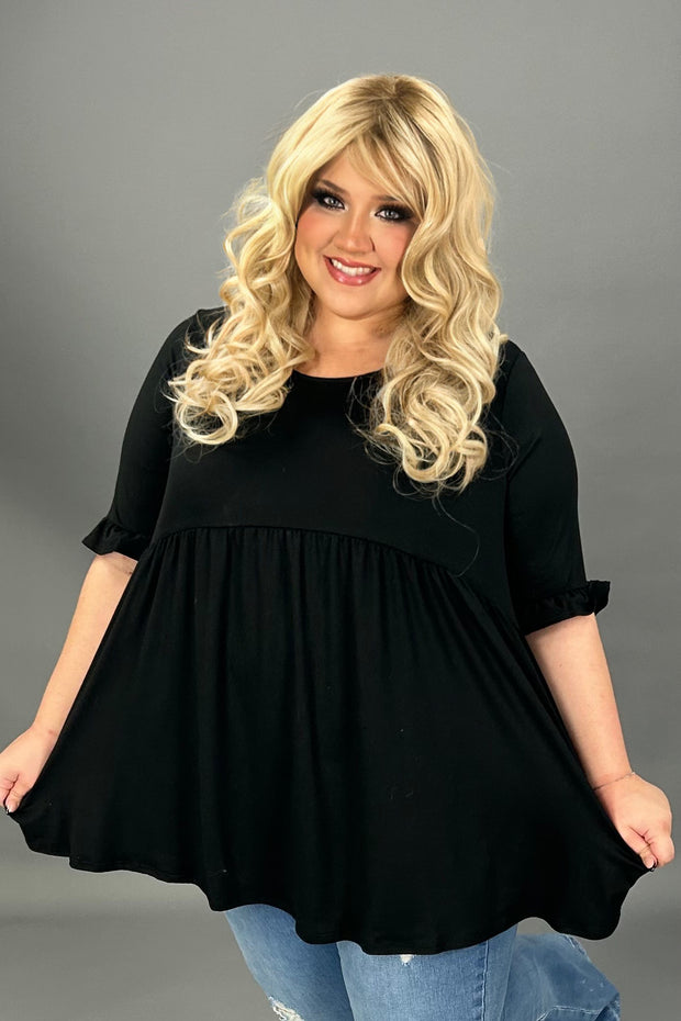 SALE!!  29 SSS-D {Curvy Is My Fav} Black Babydoll Ruffle Sleeve Tunic CURVY BRAND!!!  PLUS SIZE XL 2X 3X 4X 5X 6X (May Size Down 1 Size)