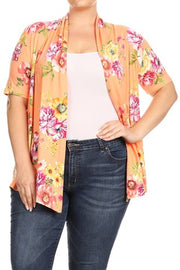 26 OT {Peaceful Life} Salmon Floral Cardigan PLUS SIZE 1X 2X 3X