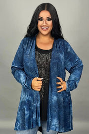 37 OT {See Me Clearly} VOCAL Navy Tie Dye Cardigan w/Studs PLUS SIZE XL 2X 3X