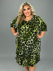 SALE!! 84 PSS {Content And Cozy} Green Leopard Print V-Neck Dress EXTENDED PLUS SIZE 3X 4X 5X