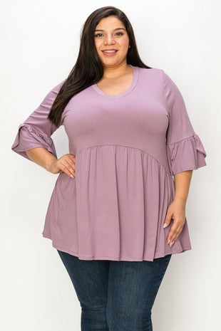 76 SQ {Capture Simplicity} Lilac V-Neck Babydoll Top EXTENDED PLUS SIZE 3X 4X 5X