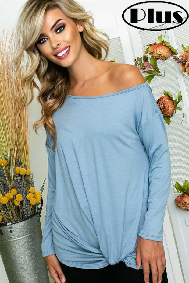 SALE!! 41 SLS-L {Set the Date} Dusty Blue Twisted Hem Tunic PLUS SIZE 1X 2X 3X