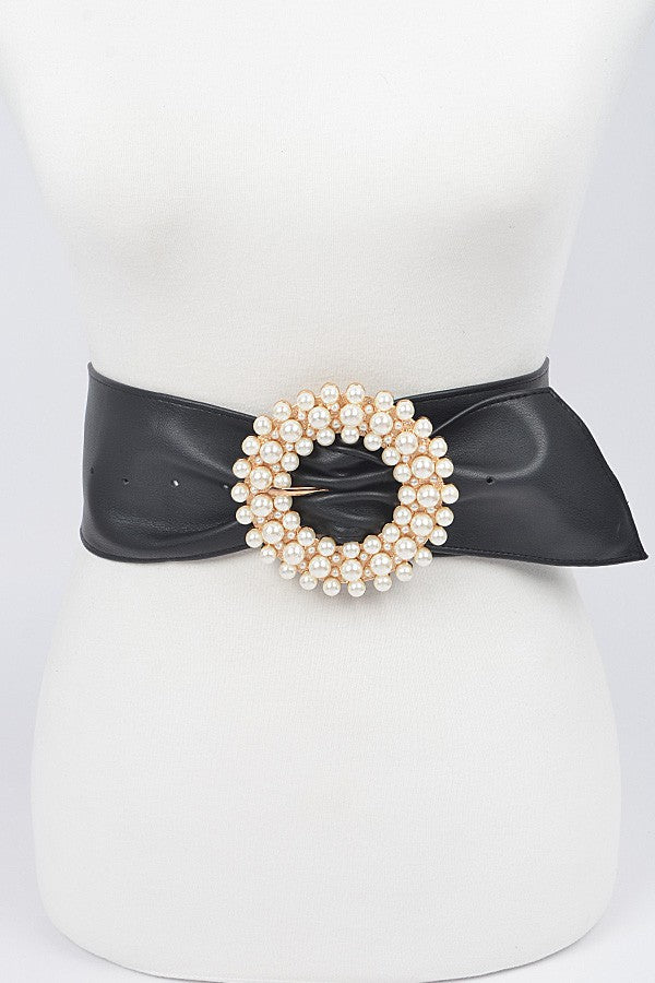 SALE!! BELTS {Overachiever} Black Pearl Round Buckle Belt PLUS SIZE