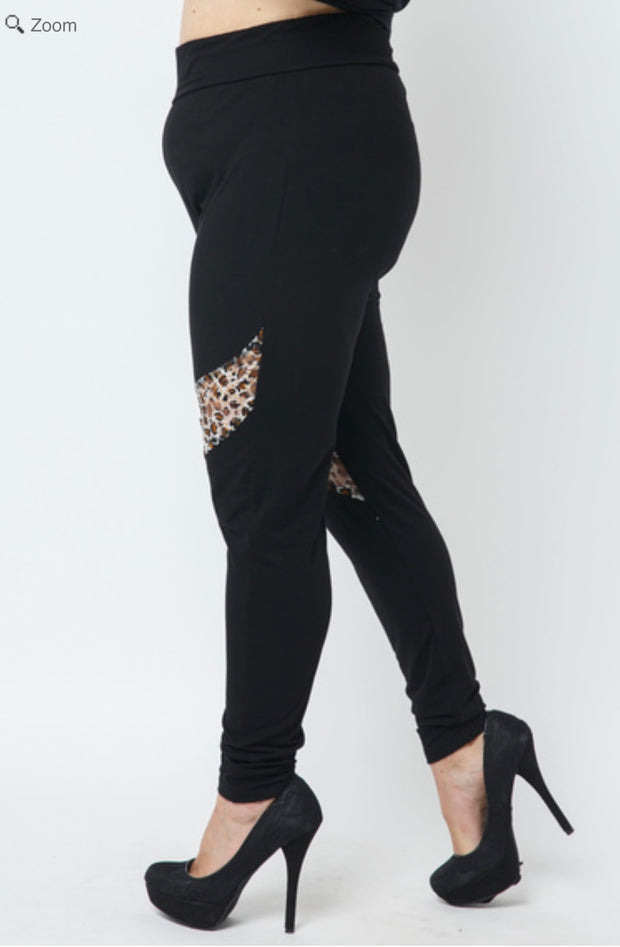 BT-C {Little Bit Of Wild} VOCAL Black Leggings w/Leopard Lace PLUS SIZE 1X 2X 3X