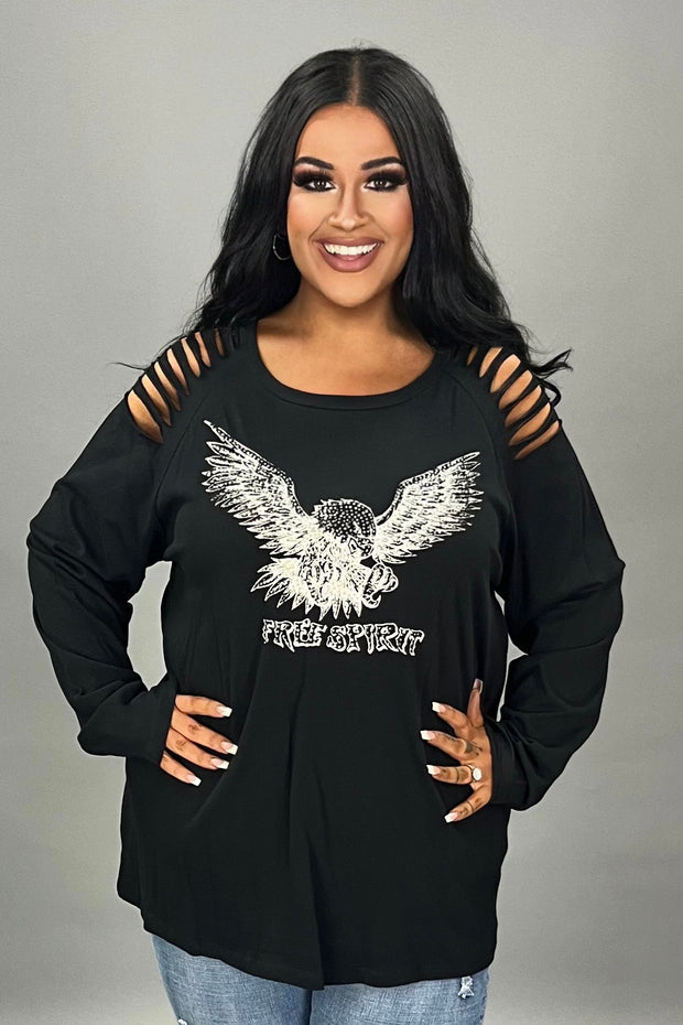 15 GT {Free Spirit Eagle} VOCAL Black Cut Out Graphic Tee PLUS SIZE XL 2X 3X