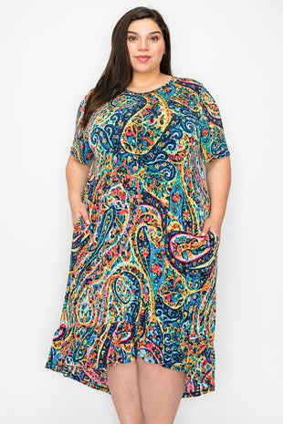 SALE!!  LD-Z {Dreams Of Paisley} Blue Paisley Print High/Low Dress EXTENDED PLUS SIZE 3X 4X 5X