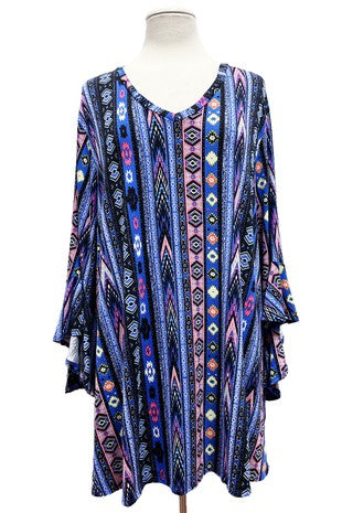 32 PQ {Ticket To Fun} Royal Blue Tribal Print Top EXTENDED PLUS SIZE 4X 5X 6X