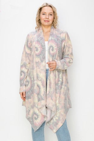 16 OT {Use Your Imagination} Ivory/Pink Tie Dye Cardigan PLUS SIZE 3X