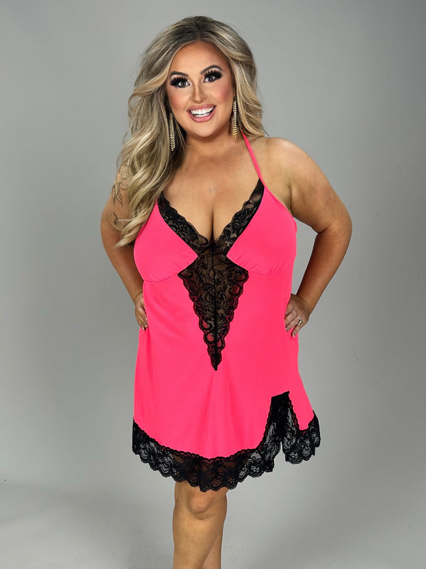 99 SV-D {Gleaming Goddess} Pink/Black Lace Lingerie PLUS SIZE 1X 2X 3X 4X 5X 6X