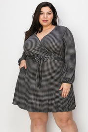 39 PLS {Swish And Sway} Grey Houndstooth Dress PLUS SIZE XL 2X 3X