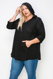 32 HD {Center Court} Black Waffle Knit Hoodie w/Pocket CURVY BRAND!!! EXTENDED PLUS SIZE 3X 4X 5X 6X