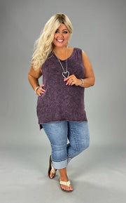 SALE!! 44 SV-A  {Ease Along} Violet Mineral Wash V-Neck Top PLUS SIZE 1X 2X 3X