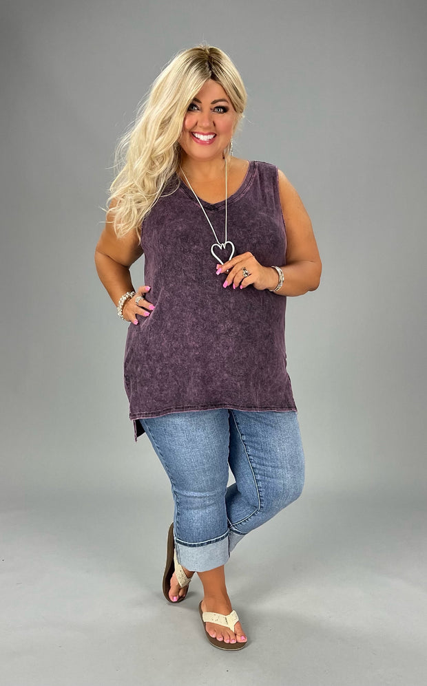 SALE!! 44 SV-A {Ease Along} Violet Mineral Wash V-Neck Top PLUS SIZE 1X 2X 3X