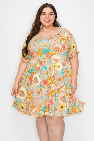 64 PSS {Not Afraid} Mint/Yellow Floral Tiered Dress EXTENDED PLUS SIZE 1X 2X 3X 4X 5X