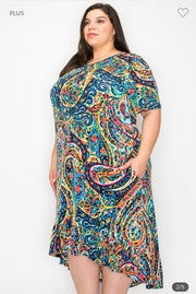 SALE!!  LD-Z {Dreams Of Paisley} Blue Paisley Print High/Low Dress EXTENDED PLUS SIZE 3X 4X 5X