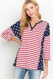 22 CP-D {Sweet America} Red White Blue Striped Top PLUS SIZE 1X 2X 3X