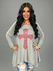 SALE!! 29 GT-C {Don't Cross Me} Grey Pink Cross Detail Top PLUS SIZE XL 2X 3X