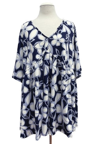 30 PSS {Garden Waltz} Navy Floral Babydoll V-Neck Top EXTENDED PLUS SIZE 4X 5X 6X