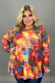 SALE!! 11 PLS {Total Eclipse} Red/Multi-Color Circle Print V-Neck Top EXTENDED PLUS SIZE 3X 4X 5X