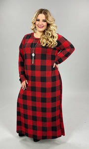 SALE!! LD-A {The Answer} Red Plaid Long Dress PLUS SIZE 1X 2X 3X