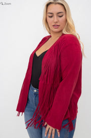 48 OT {My Fav Fringe} VOCAL Burgundy Suede Fringe Jacket PLUS SIZE XL 2X 3X