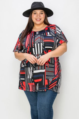 22 PSS[Hot City Block} Black & Red Geometric Print Tunic EXTENDED PLUS SIZE 4X 5X 6X