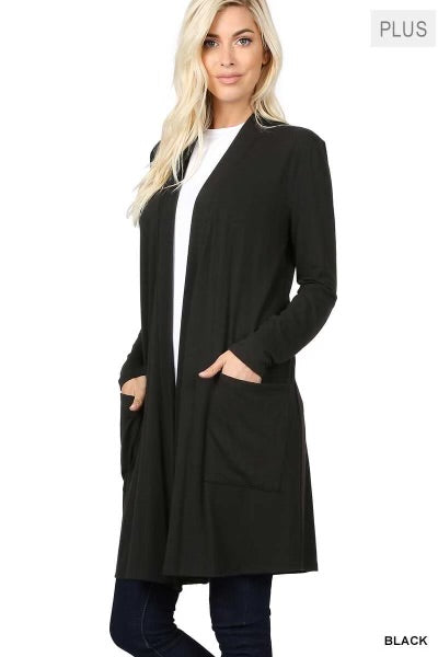 63 OT   {Worth A Mention} Black Cardigan w/Pockets PLUS SIZE 1X 2X 3X