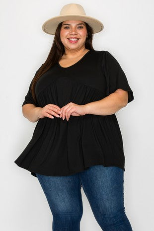 33 SSS {Midnight Dreams} Black Babydoll V-Neck Top EXTENDED PLUS SIZE 3X 4X 5X