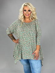 SALE!! 18 PQ {Blossom Bliss} Green Floral Asymmetrical Top EXTENDED PLUS SIZE 3X 4X 5X