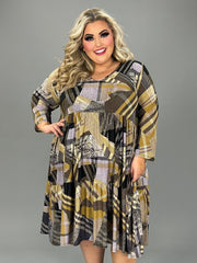 25 PQ {Setting The Record} Tan/Black Geo Print Tiered Dress EXTENDED PLUS SIZE 3X 4X 5X