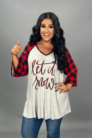 27 GT {Let It Snow} Grey/Red Plaid Graphic Tee PLUS SIZE XL 2X 3X 4X 5X 6X