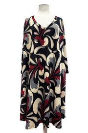 32 PQ {Turn A Few Heads} Black/Burgundy Paisley Print Dress PLUS SIZE 1X 2X 3X