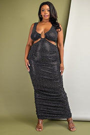 SALE!! LD-Q {Dreamy & Dazzling} Black Sequin O Ring Maxi Dress PLUS SIZE 1X 2X 3X