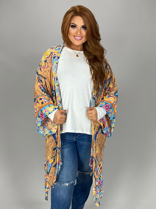 SALE!! 99 OT-N {A Turn Around} Umgee Almond Floral Kimono PLUS SIZE XL/1X  1X/2X