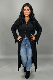 LD-J {Moment To Admire} Black Ribbed Long Cardigan PLUS SIZE 1X 2X 3X