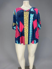 30 PSS {Light In The Darkness} Navy Hot Pink Patchwork Top EXTENDED PLUS SIZE 3X 4X 5X 6X