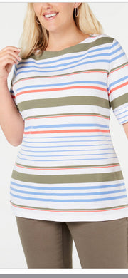 SALE!! PSS-A M-109 {Karen Scott} White Multi Striped Top Retail $36.50